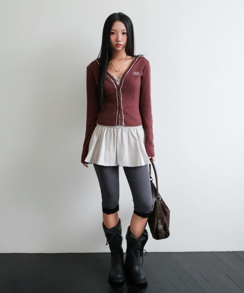 LACE POINT DOUBLE HOOD CARDIGAN [BURGUNDY]
