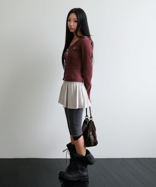 LACE POINT DOUBLE HOOD CARDIGAN [BURGUNDY]