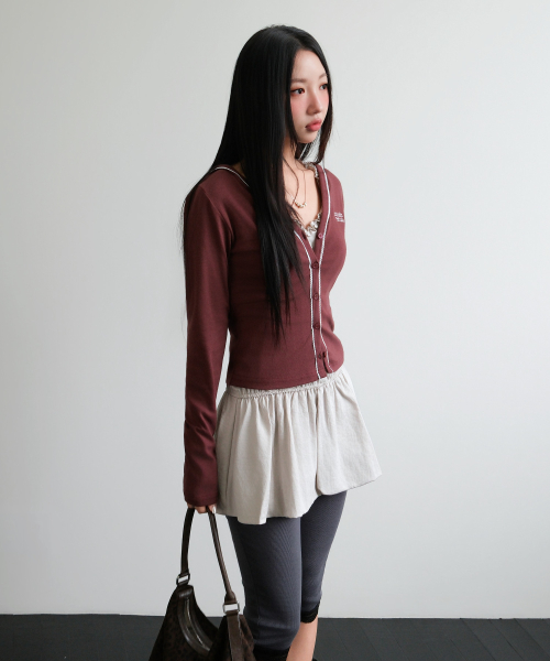 LACE POINT DOUBLE HOOD CARDIGAN [BURGUNDY]