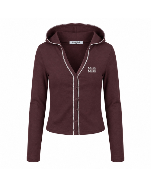 LACE POINT DOUBLE HOOD CARDIGAN [BURGUNDY]