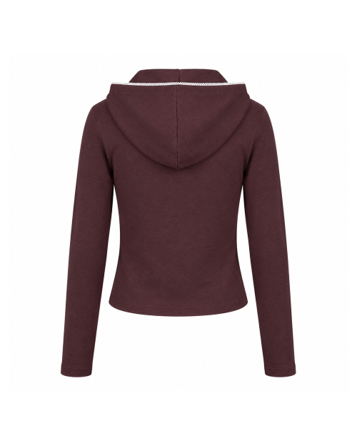 LACE POINT DOUBLE HOOD CARDIGAN [BURGUNDY]