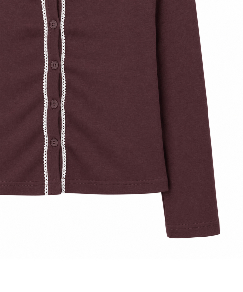 LACE POINT DOUBLE HOOD CARDIGAN [BURGUNDY]
