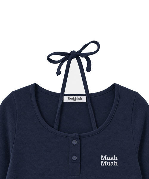 LACE CONTRAST HALTERNECK T-SHIRT [NAVY]