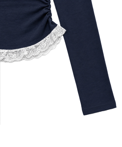 LACE CONTRAST HALTERNECK T-SHIRT [NAVY]