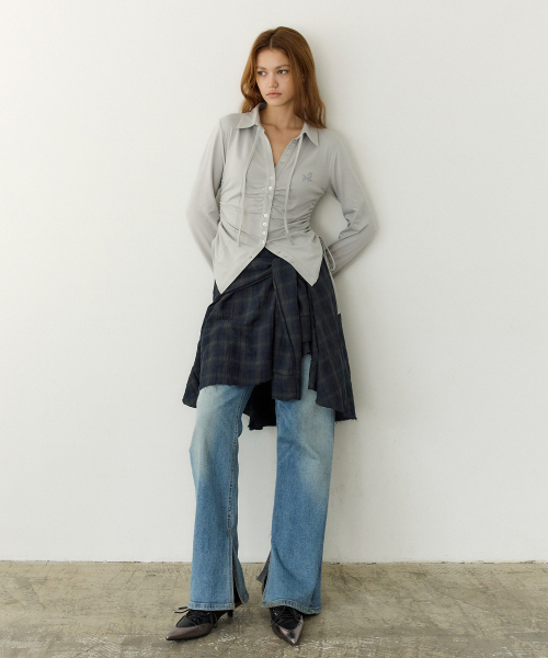 Shirt Layer Flare Skirt (NAVY)