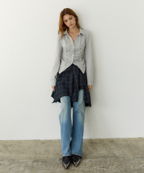 Shirt Layer Flare Skirt (NAVY)