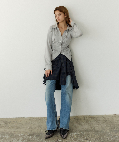 Shirt Layer Flare Skirt (NAVY)