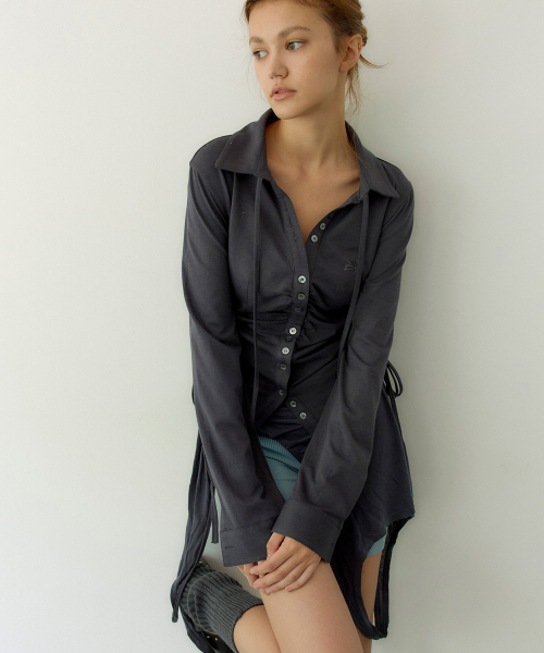 Ruched Jersey String Shirt (CHARCOAL)