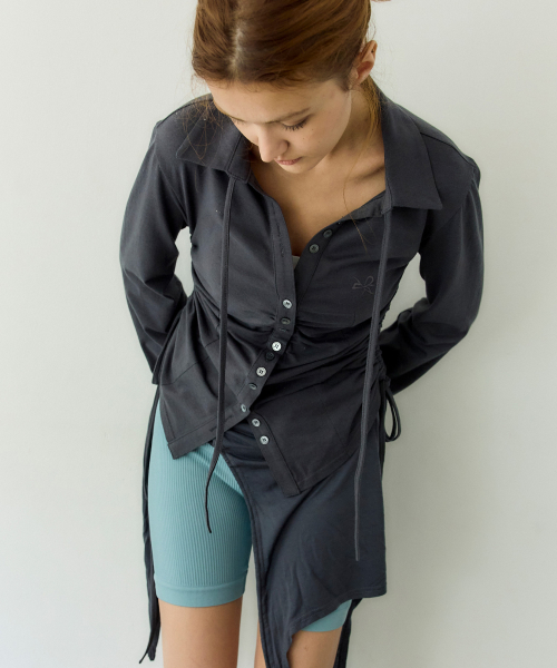 Ruched Jersey String Shirt (CHARCOAL)
