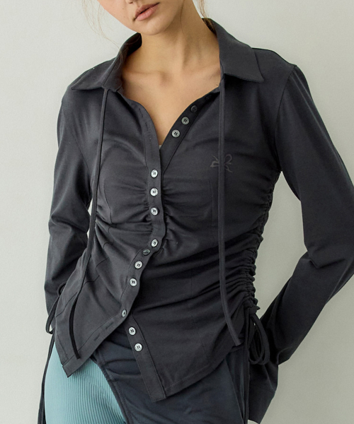 Ruched Jersey String Shirt (CHARCOAL)