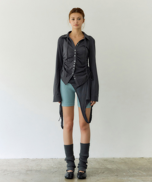 Ruched Jersey String Shirt (CHARCOAL)