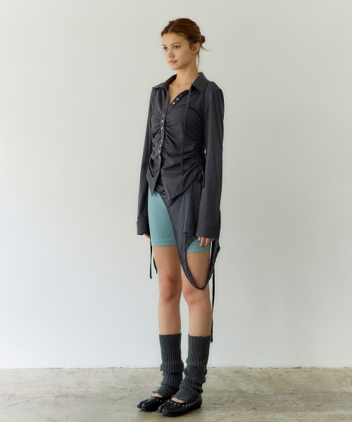 Ruched Jersey String Shirt (CHARCOAL)