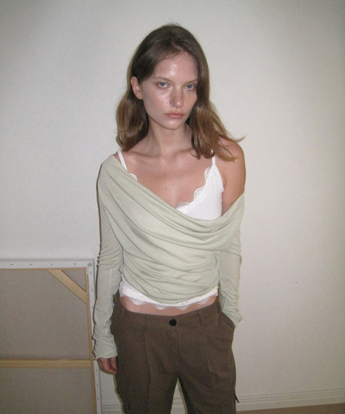 Marc deep u-neck drape sleeve tee - Mint