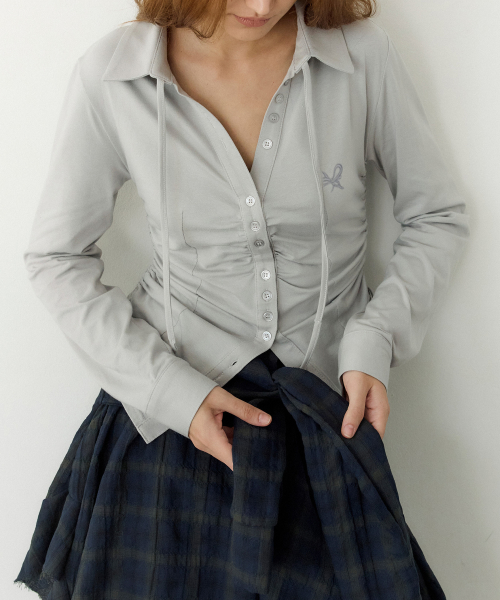 Ruched Jersey String Shirt (GREY)