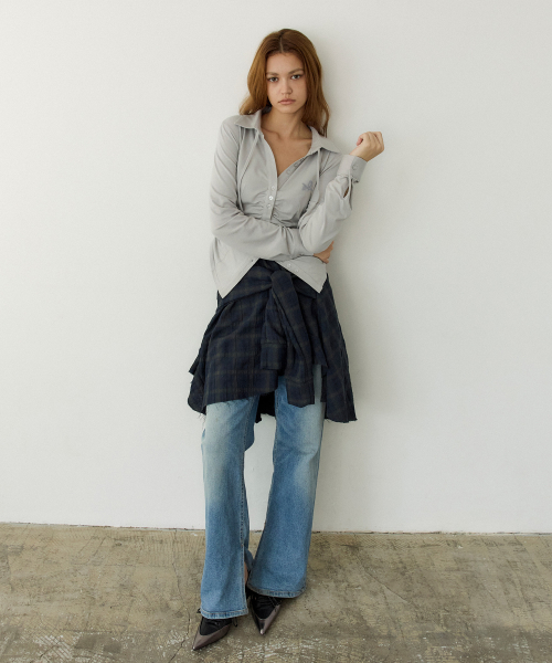 Ruched Jersey String Shirt (GREY)