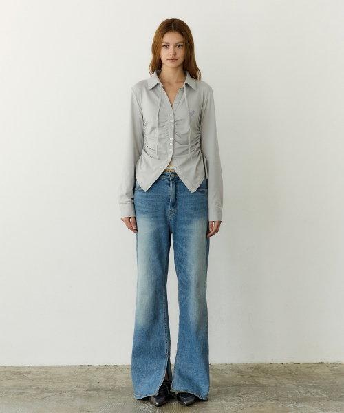 Ruched Jersey String Shirt (GREY)