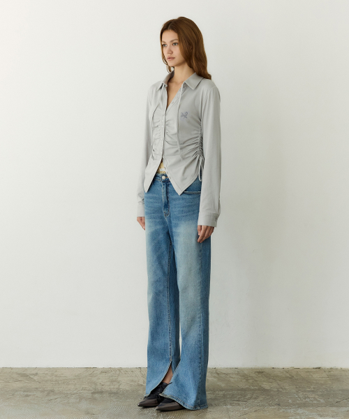 Ruched Jersey String Shirt (GREY)