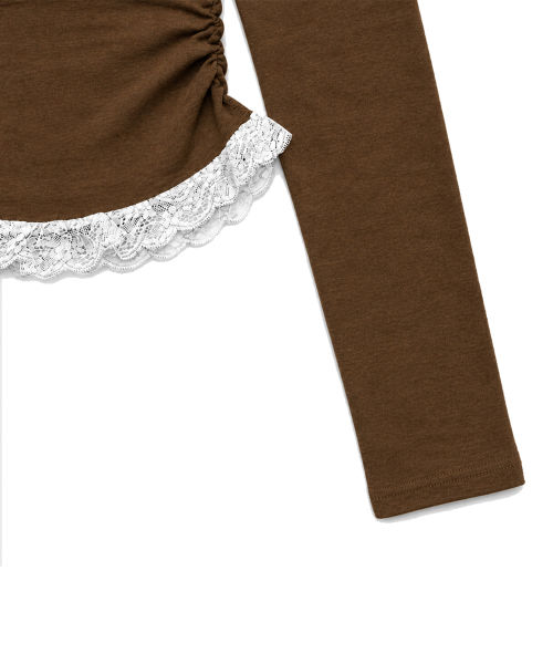 LACE CONTRAST HALTERNECK T-SHIRT [BROWN]