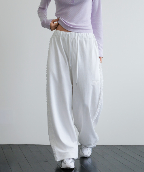 LACE BAND WIDE BANDING PANTS [WHITE]