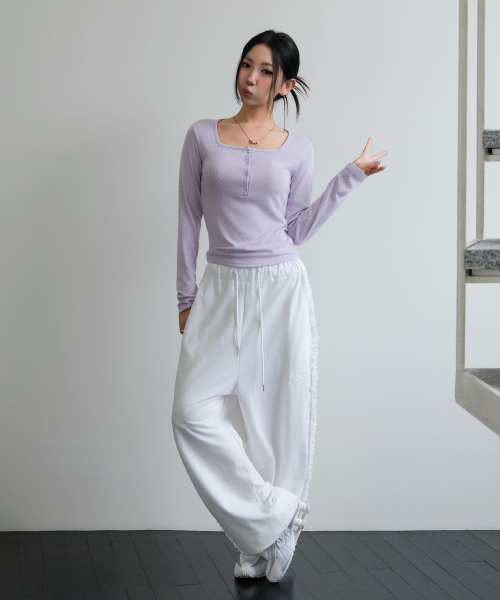 LACE BAND WIDE BANDING PANTS [WHITE]