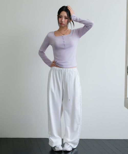 LACE BAND WIDE BANDING PANTS [WHITE]