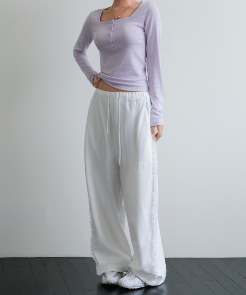 LACE BAND WIDE BANDING PANTS [WHITE]