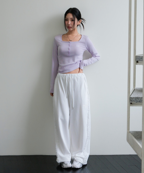 LACE BAND WIDE BANDING PANTS [WHITE]