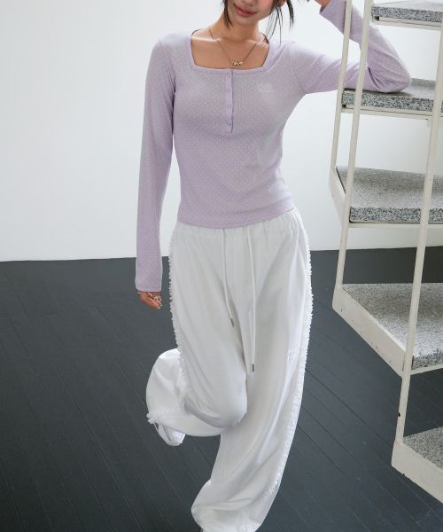LACE BAND WIDE BANDING PANTS [WHITE]