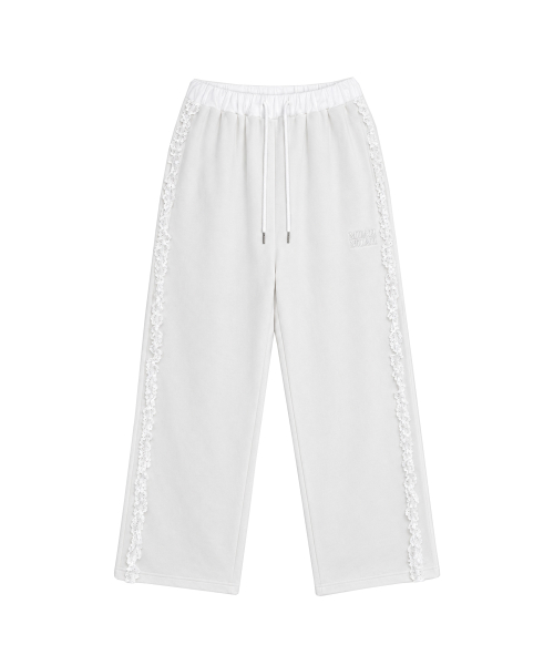 LACE BAND WIDE BANDING PANTS [WHITE]