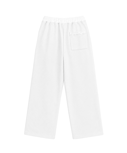 LACE BAND WIDE BANDING PANTS [WHITE]