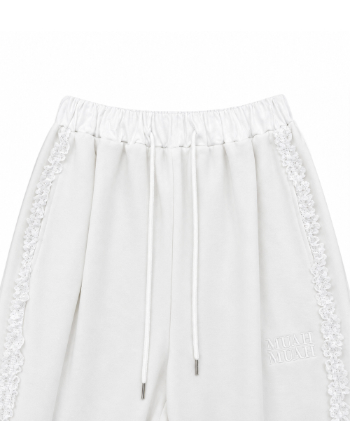 LACE BAND WIDE BANDING PANTS [WHITE]