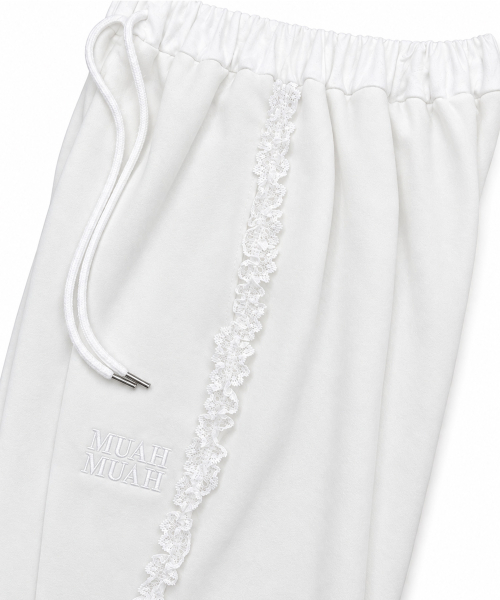 LACE BAND WIDE BANDING PANTS [WHITE]