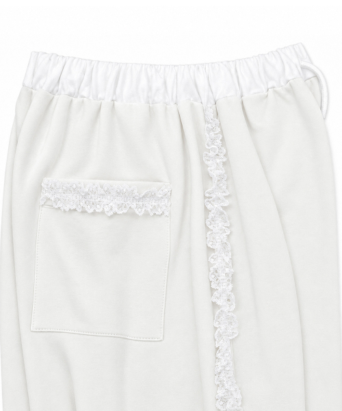 LACE BAND WIDE BANDING PANTS [WHITE]