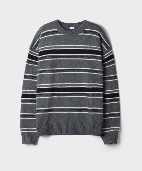 [Wool Blend] Round Neck Striped Sweater_SPKWG4TC05