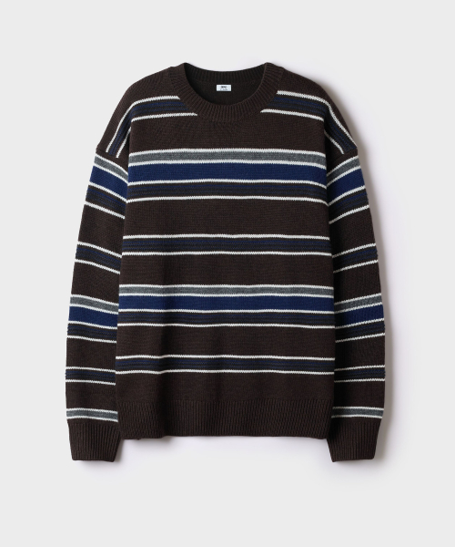 [Wool Blend] Round Neck Striped Sweater_SPKWG4TC05