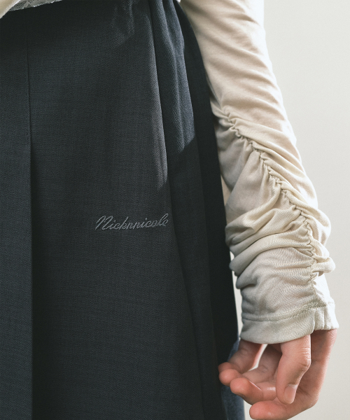 PLEATED LAYERED SKIRT PANTS_CHARCOAL