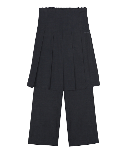 PLEATED LAYERED SKIRT PANTS_CHARCOAL