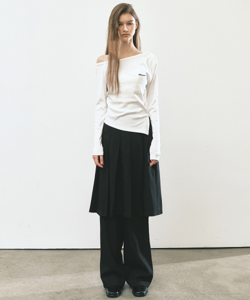 PLEATED LAYERED SKIRT PANTS_BLACK