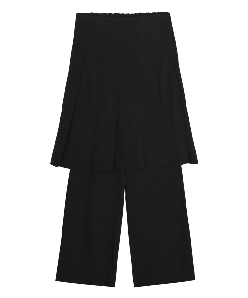 PLEATED LAYERED SKIRT PANTS_BLACK