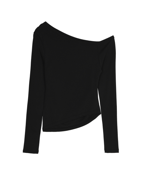 DIAGONAL OFF SHOULDER TOP_BLACK