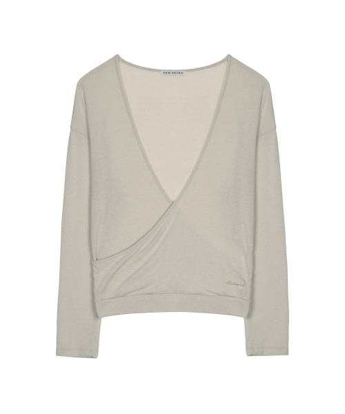 DEEP WRAP V-NECK LONG SLEEVE TOP_BEIGE