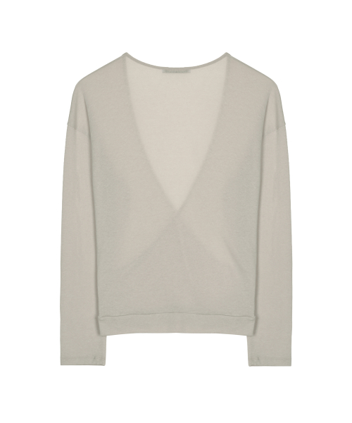 DEEP WRAP V-NECK LONG SLEEVE TOP_BEIGE