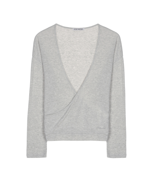 DEEP WRAP V-NECK LONG SLEEVE TOP_MELANGE