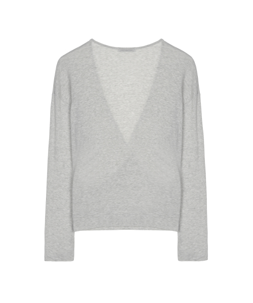 DEEP WRAP V-NECK LONG SLEEVE TOP_MELANGE