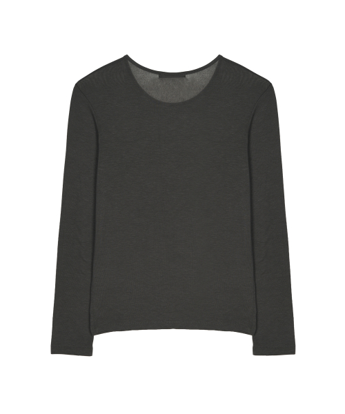 SHEER ROUND LONG SLEEVE TOP_CHARCOAL