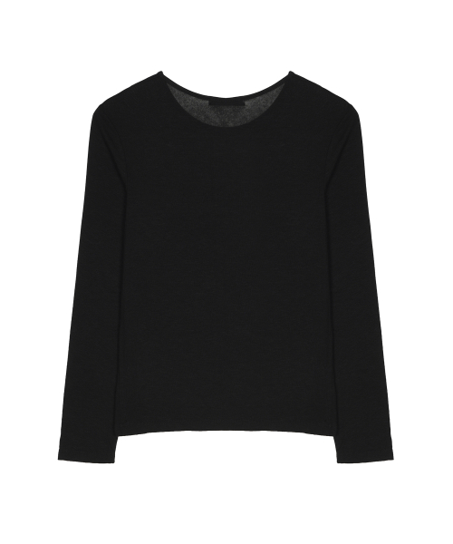 SHEER ROUND LONG SLEEVE TOP_BLACK