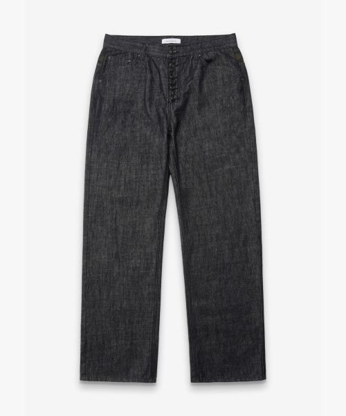 Cinch Back Camo Paneled Denim Pants BLACK
