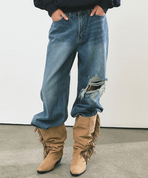 VINTAGE WASHED WIDE DENIM PANTS_BLUE