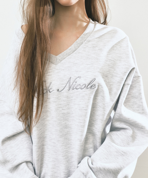 NICOLE LOGO V-NECK SWEATSHIRT_MELANGE