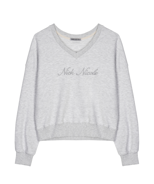 NICOLE LOGO V-NECK SWEATSHIRT_MELANGE